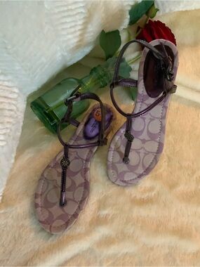 Coach Women’s Purple Logo T-Strap Sandals